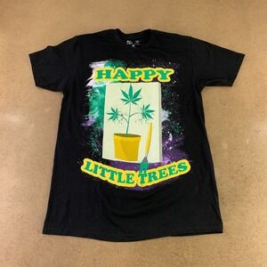 Get Down Art Men's Medium Black Happy Little Trees Graphic Short Sleeve T-Shirt